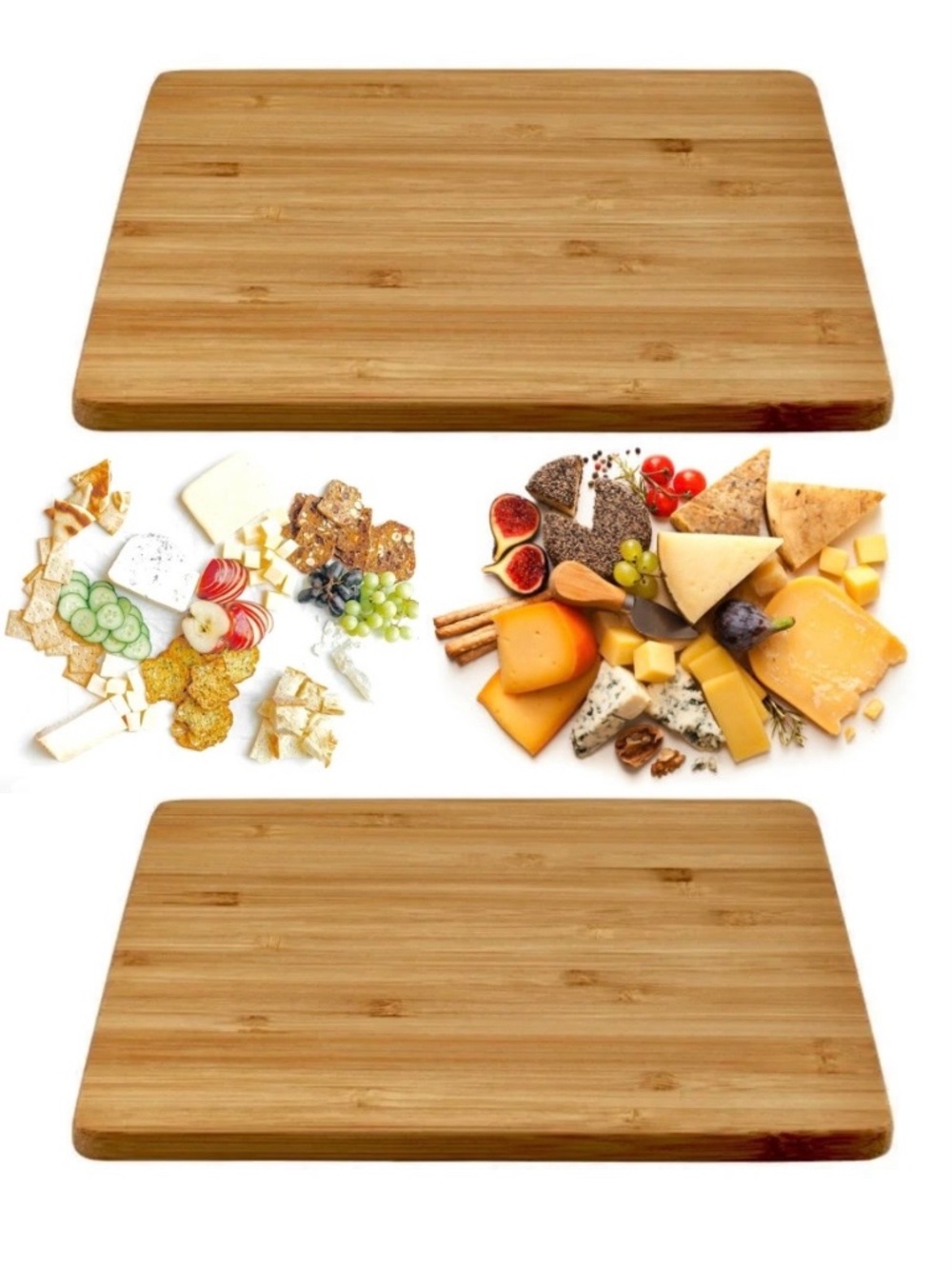 SET of 2 Bamboo Cutting Serving Tray Bread Cheese Meat Charcuterie Pizza Board